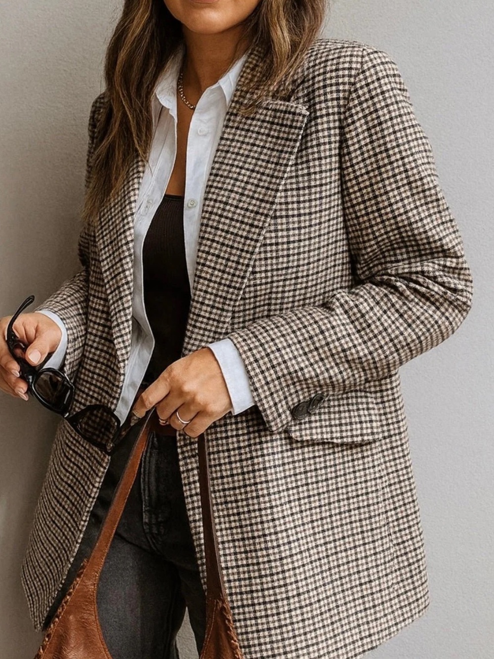 PENN by Penningtons Brown Plaid Two-Button Blazer Jacket fully lined size 14
